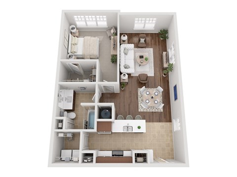 Floor plan for 1 bed, 1 bath, 817 sqft